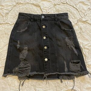 Free People Distressed Black Denim Skirt